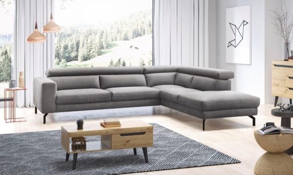 Canapé d’angle Olanta têtière réglable en microfibre gris