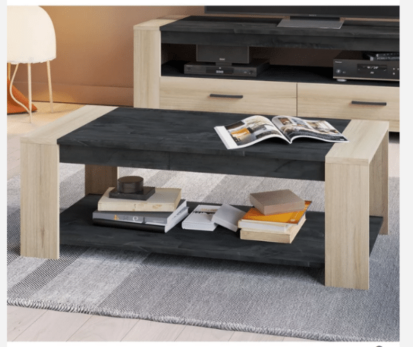 Table Basse 2 Niveaux Sheffield – Bi-Ton Chêne Clair et Gris Anthracite (L110 cm)