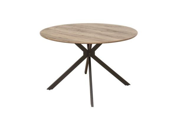 Table Ronde Extensible Industrielle – Bois Imitation Chêne et Métal Noir (120/160 cm)