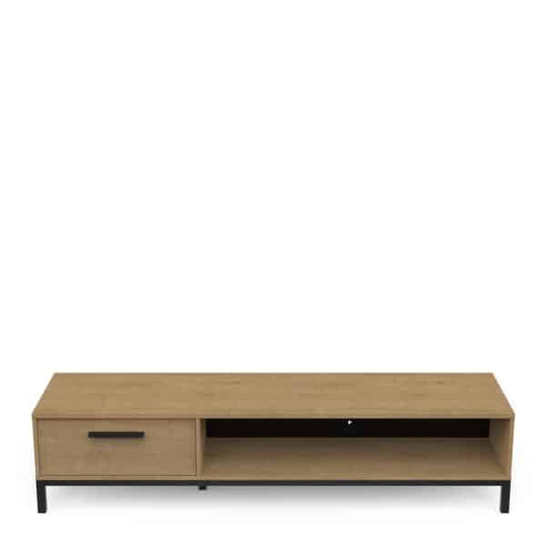 Meuble TV 1 Tiroir et 1 Niche CRAFT – Chêne et Noir Mat (L183 cm)