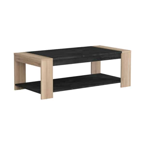 Table Basse 2 Niveaux Sheffield – Bi-Ton Chêne Clair et Gris Anthracite (L110 cm) – Image 2