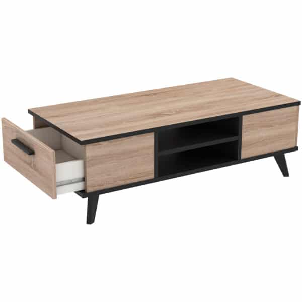 Table Basse WAYNE – Imitation Chêne et Noir, 2 Tiroirs, 2 Niches (L106,6 cm) – Image 2