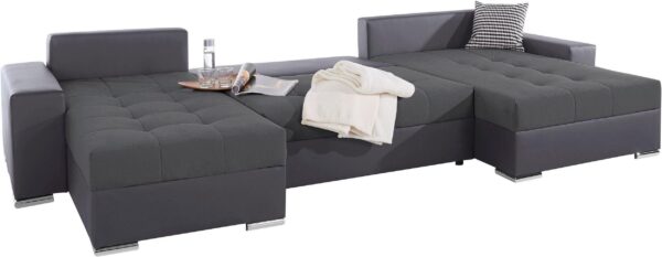 Canapé convertible panoramique  Josy en simili gris et microfibre gris – Image 4