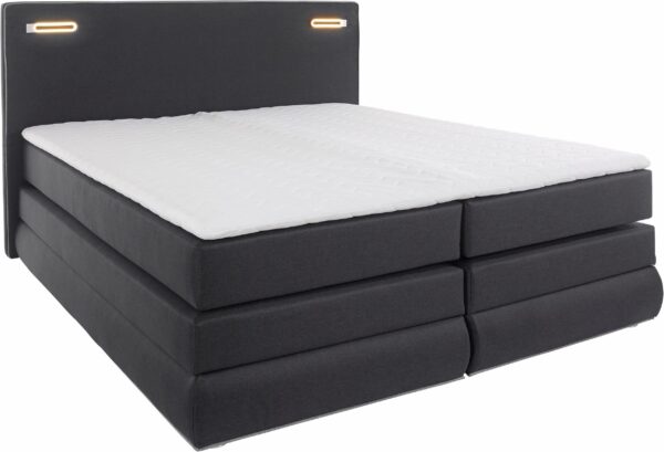 Lit coffre "Ninoni" avec Sommier Tapissier et matelas et Surmatelas avec Éclairage LED en tissu anthracite – Image 3