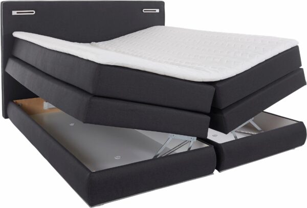 Lit coffre "Ninoni" avec Sommier Tapissier et matelas et Surmatelas avec Éclairage LED en tissu anthracite – Image 5