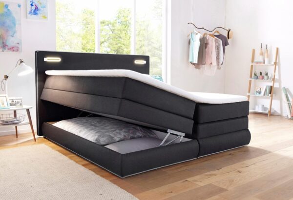 Lit coffre "Ninoni" avec Sommier Tapissier et matelas et Surmatelas avec Éclairage LED en tissu anthracite – Image 7