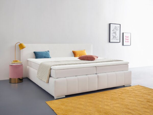 Lit Coffre "Vanessa" avec matelas et Surmatelas en simili blanc