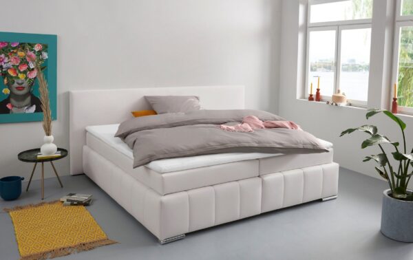 Lit Coffre "Vanessa" avec matelas et Surmatelas en simili blanc – Image 2