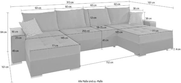 Canapé convertible panoramique  Josy en simili gris et microfibre gris – Image 6