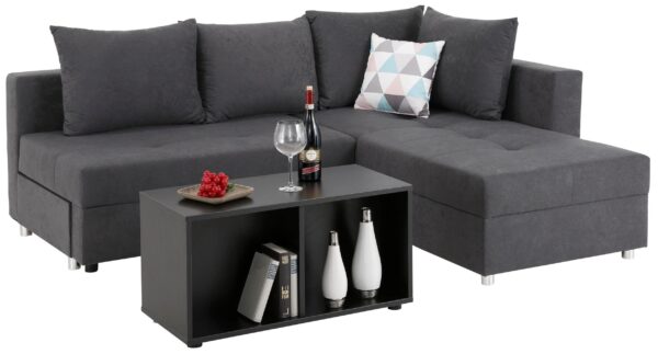 Canapé d’Angle convertible Italia avec coffre de rangement en microfibre gris – Image 2