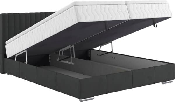 Lit Coffre Thor 180 x 200 cm avec Coffre de Lit, Matelas et Surmatelas en tissu gris – Image 2