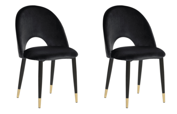 Chaise Magalia – Velours rétro glamour noir avec pieds noirs