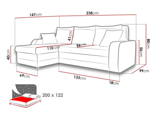 Canapé d’angle convertible et réversible NIKO avec 2 coffres de rangement en velours côtelé beige – Image 2