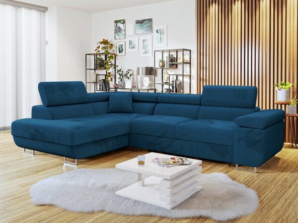 Canapé d’angle convertible Francisco en velours Bleu – Confort et design moderne pour votre intérieur – Image 3