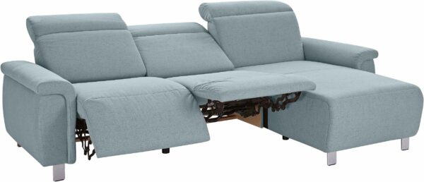 Canapé d’angle Township avec 2 Fauteuils relax électrique avec têtière réglable en tissu bleu – Image 2