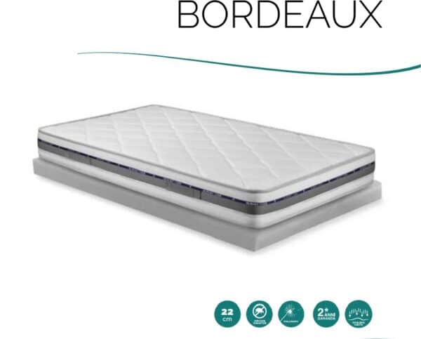 Matelas Bordeaux – Mousse à Mémoire de Forme, 22 cm, Confort Ferme et Accueillant