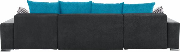 Canapé convertible panoramique avec coffre de Rangement Intégré en MICROFIBRE BLEU ET NOIR – Image 3