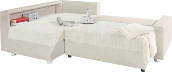 Canapé d’angle convertible Relax COLLECTION AB, avec noyau à ressorts en microfibre beige et tissu gris clair/blanc – Image 2