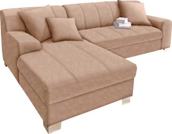 Canapé d’angle Turah avec coussins décoratifs, matelassage moderne en microfibre marron clair – Image 4