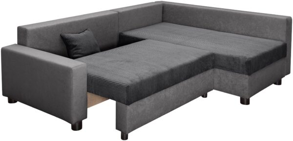 Canapé d’angle convertible Parme avec coffre de rangement en microfibre gris et velours anthracite – Image 6