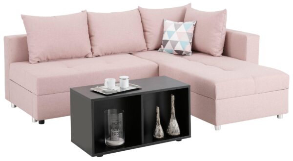 Canapé d’angle convertible et réversible avec coffre de rangement Home affaire Sassari-Italie, en tissu rose