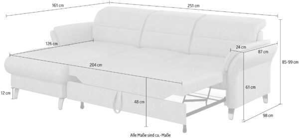 Canapé d’angle convertible MADRID avec coffre de rangement et réglage de la section des accoudoirs et réglage de l’appuie- tête en tissu crème – Image 5