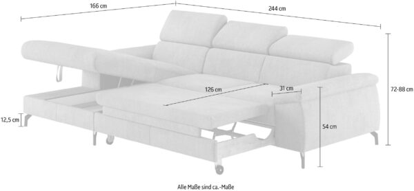 Canapé d’angle convertible COTTA Komaris, moderne avec coffre de rangement en microfibre gris foncé – Image 4