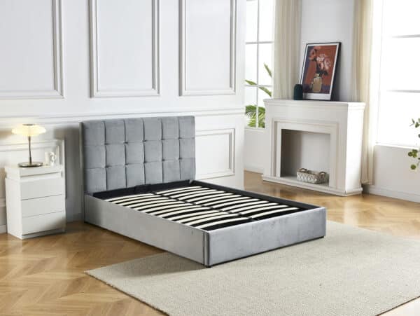 Lit Coffre Bellis160 x 200 Avec Tête De Lit EN velours gris