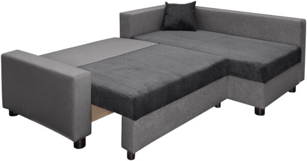 Canapé d’angle convertible Parme avec coffre de rangement en microfibre gris et velours anthracite – Image 5