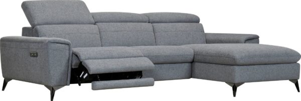 Canapé d’angle Theron avec  un Fauteuil relax électrique avec têtière réglable en tissu gris