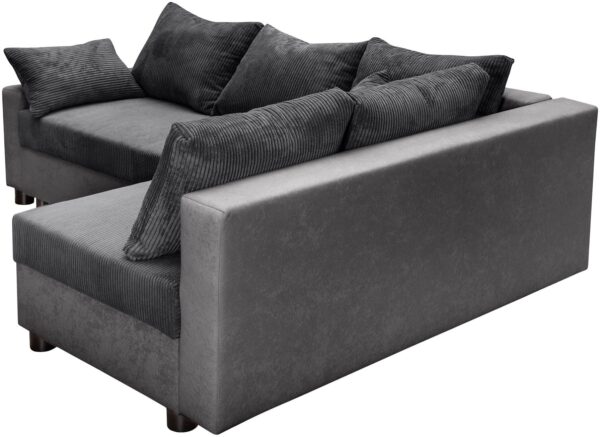 Canapé d’angle convertible Parme avec coffre de rangement en microfibre gris et velours côtelé anthracite – Image 3